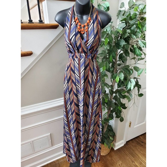 Multicolor Women's Polyester Halter Neck Sleeveless Casual Long Maxi Dress XS - Picture 1 of 12